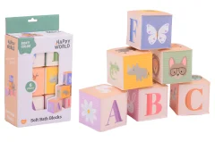 Happy World bath blocks in soft colors, 6 pieces in a box