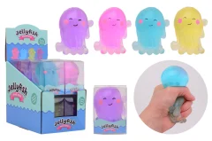 Transparant yellyfish stress toy in display, 4 assorted