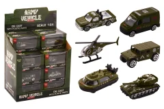 Army vehicles 1:64 in display 6 assorted