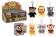 BREAK OUT ZOO - Plush animals in cage, 6 assorted